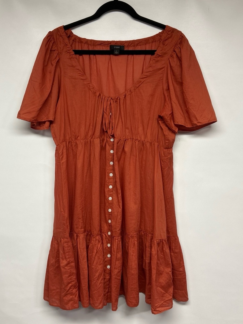 J. Crew Rust-Orange Button-Front Tiered Dress